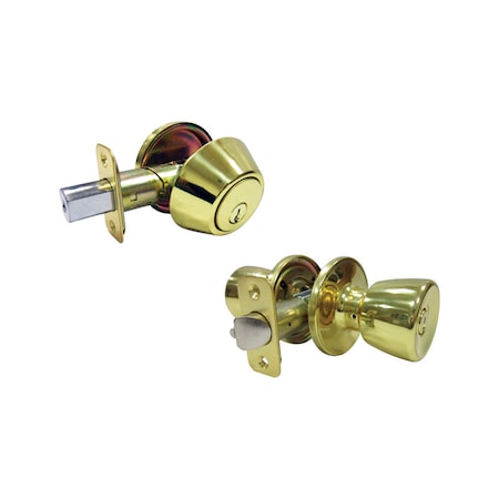Faultless Faultless Tulip Polished Brass Entry Knob and Single Cylinder Deadbolt Right Handed BS7L1B